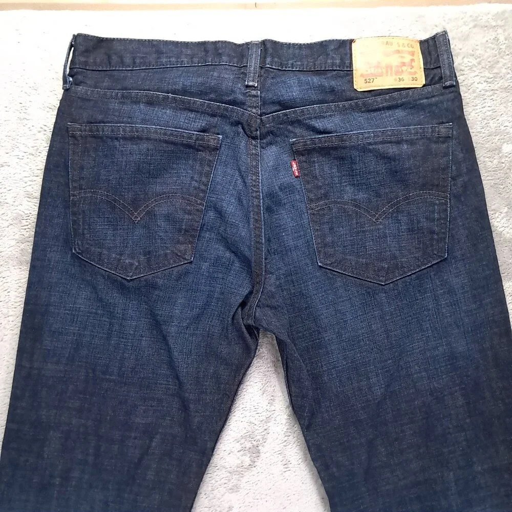 Levis 527 Jeans Men 36x30 Boot Cut Whiskers 100% Cotton Dark Blue Denim Western